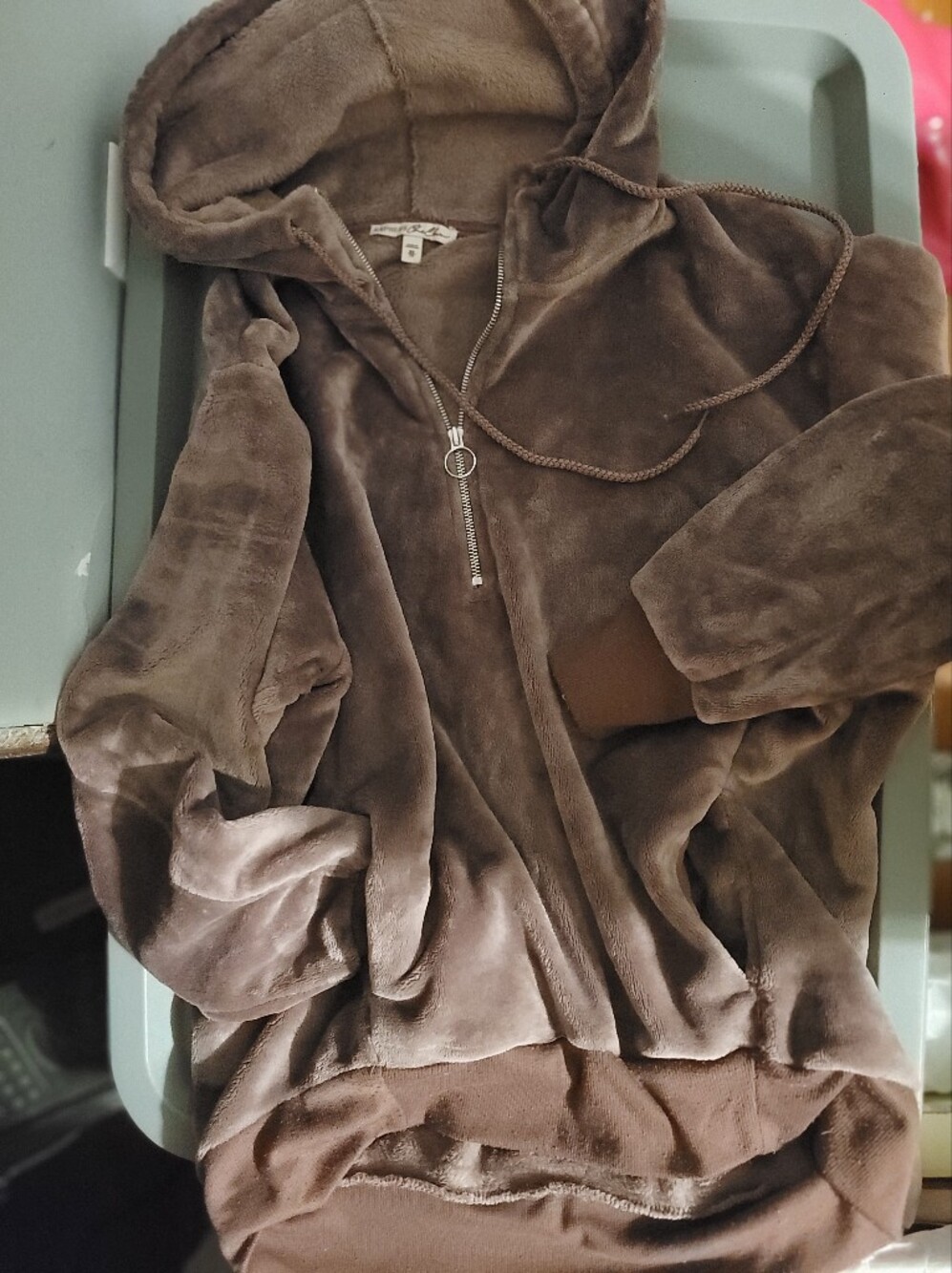 Express Plush Teddy Zip Hoodie in Brown